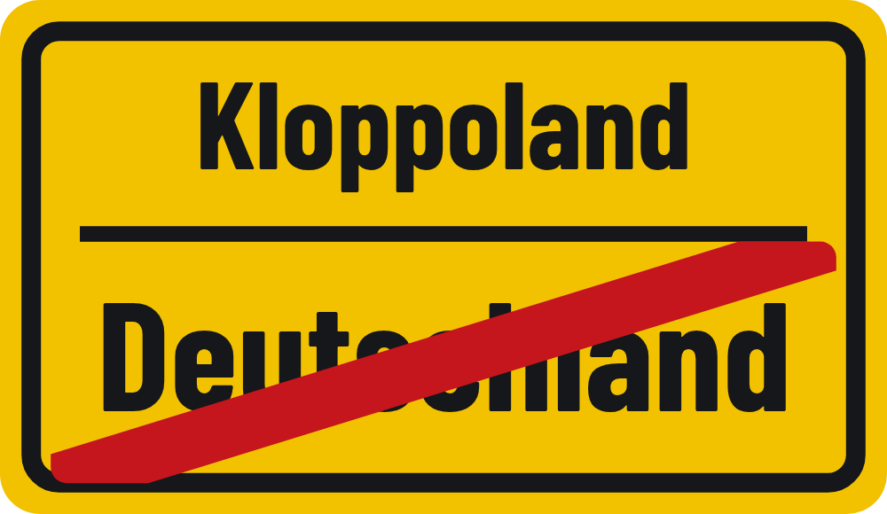 Ortsende-Schild Deutschland, darüber Kloppoland